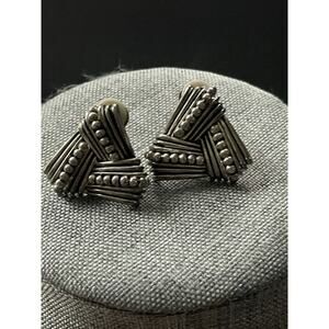 Vintage Silver Tone Triangle Clip On Earrings Chunky Capsule Career Workwear